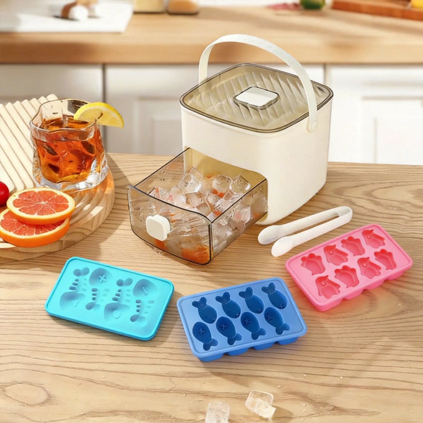 2-in-1 Large Capacity Ice Mold & Storage Bin Set 🧊(More fun and better than it looks on video✨)