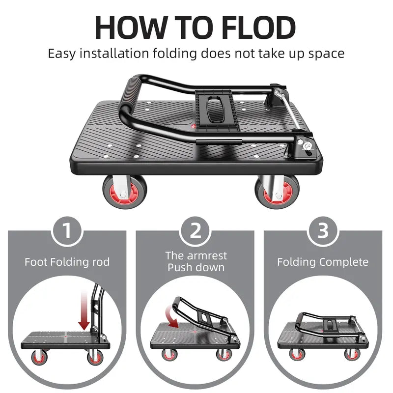 Folding Flat Cart with Silent Wheels And Swivel🛴🛴🛴
