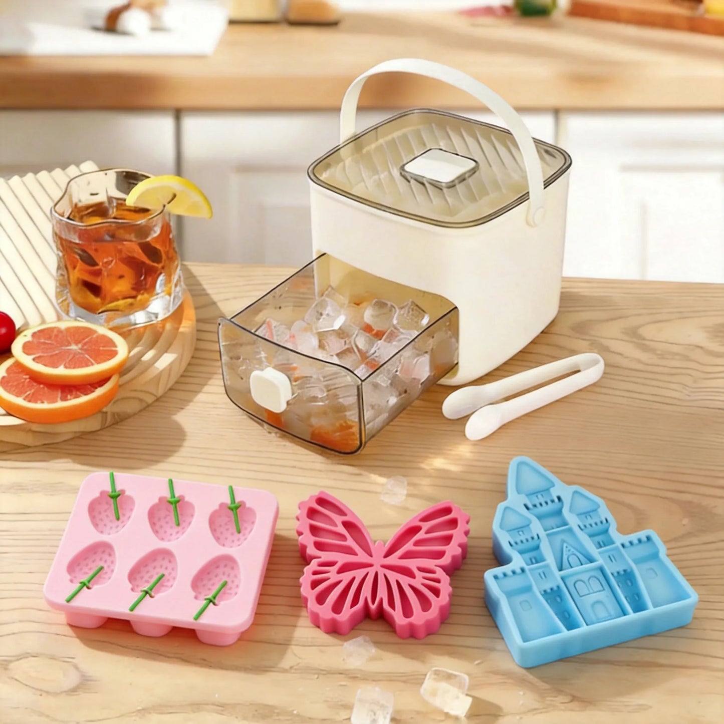 2-in-1 Large Capacity Ice Mold & Storage Bin Set 🧊(More fun and better than it looks on video✨)