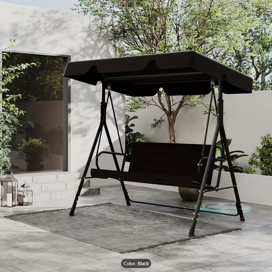 Outdoor rocking chair swing with awning and adjustable frame