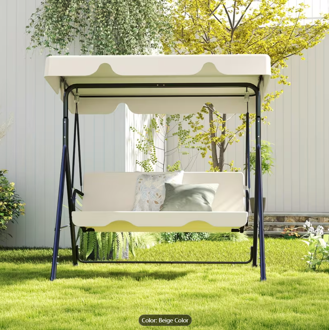 Outdoor rocking chair swing with awning and adjustable frame