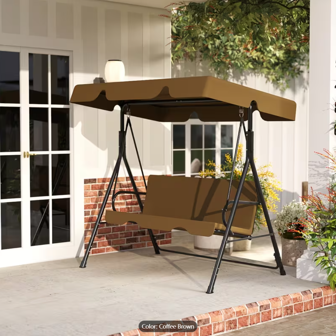 Outdoor rocking chair swing with awning and adjustable frame