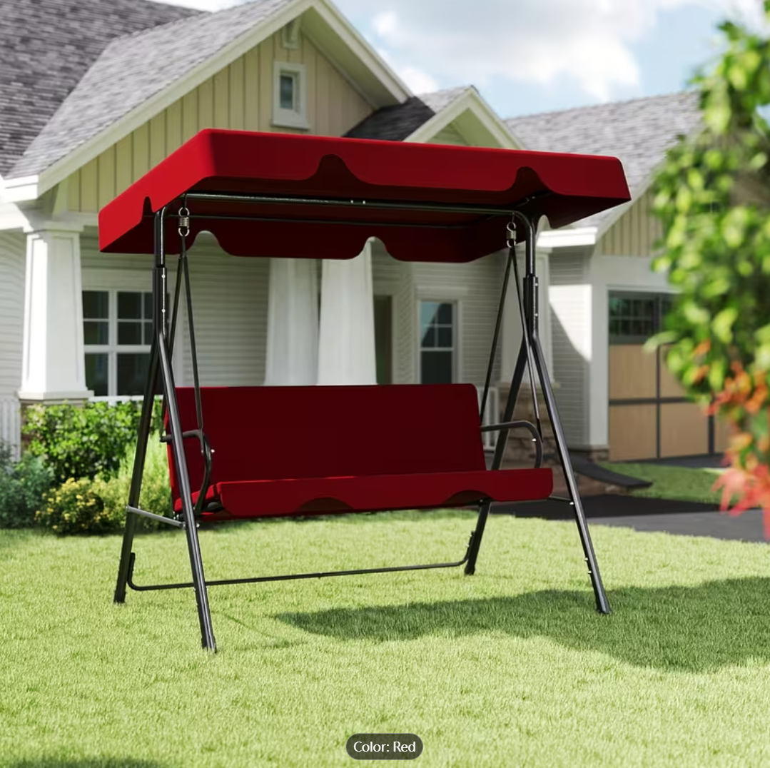 Outdoor rocking chair swing with awning and adjustable frame