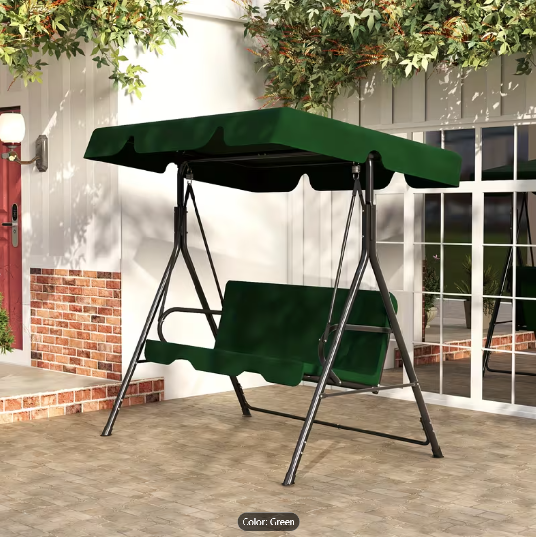 Outdoor rocking chair swing with awning and adjustable frame
