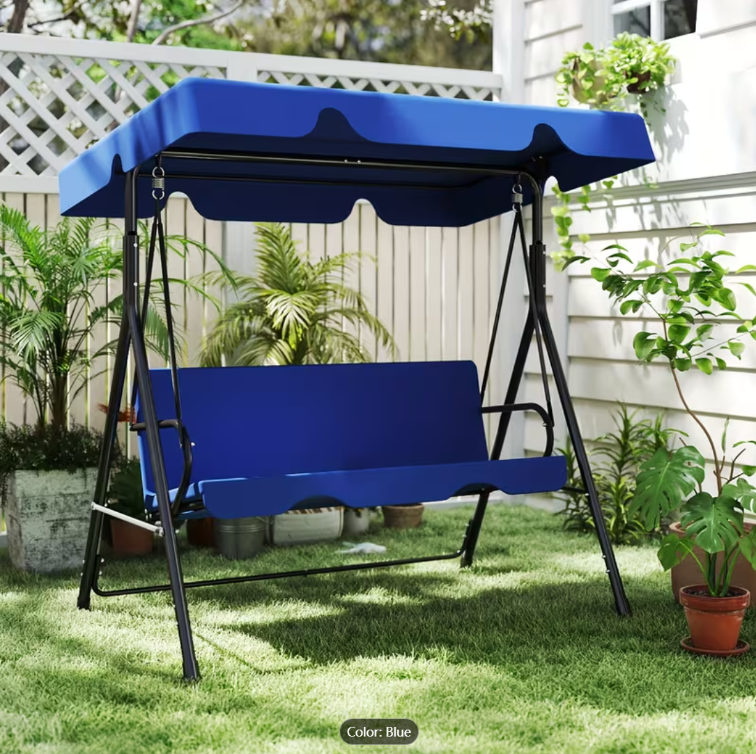Outdoor rocking chair swing with awning and adjustable frame