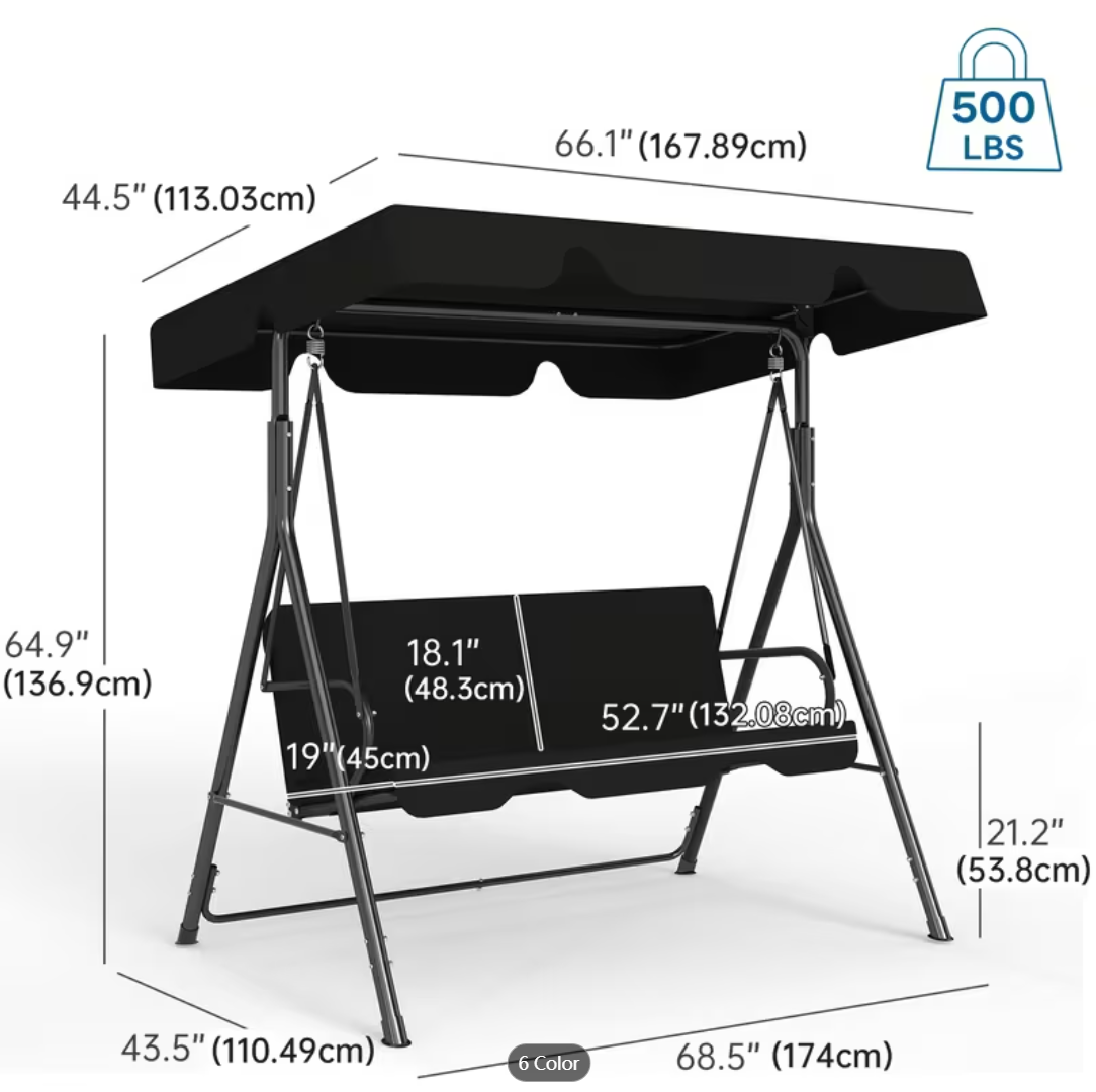 Outdoor rocking chair swing with awning and adjustable frame