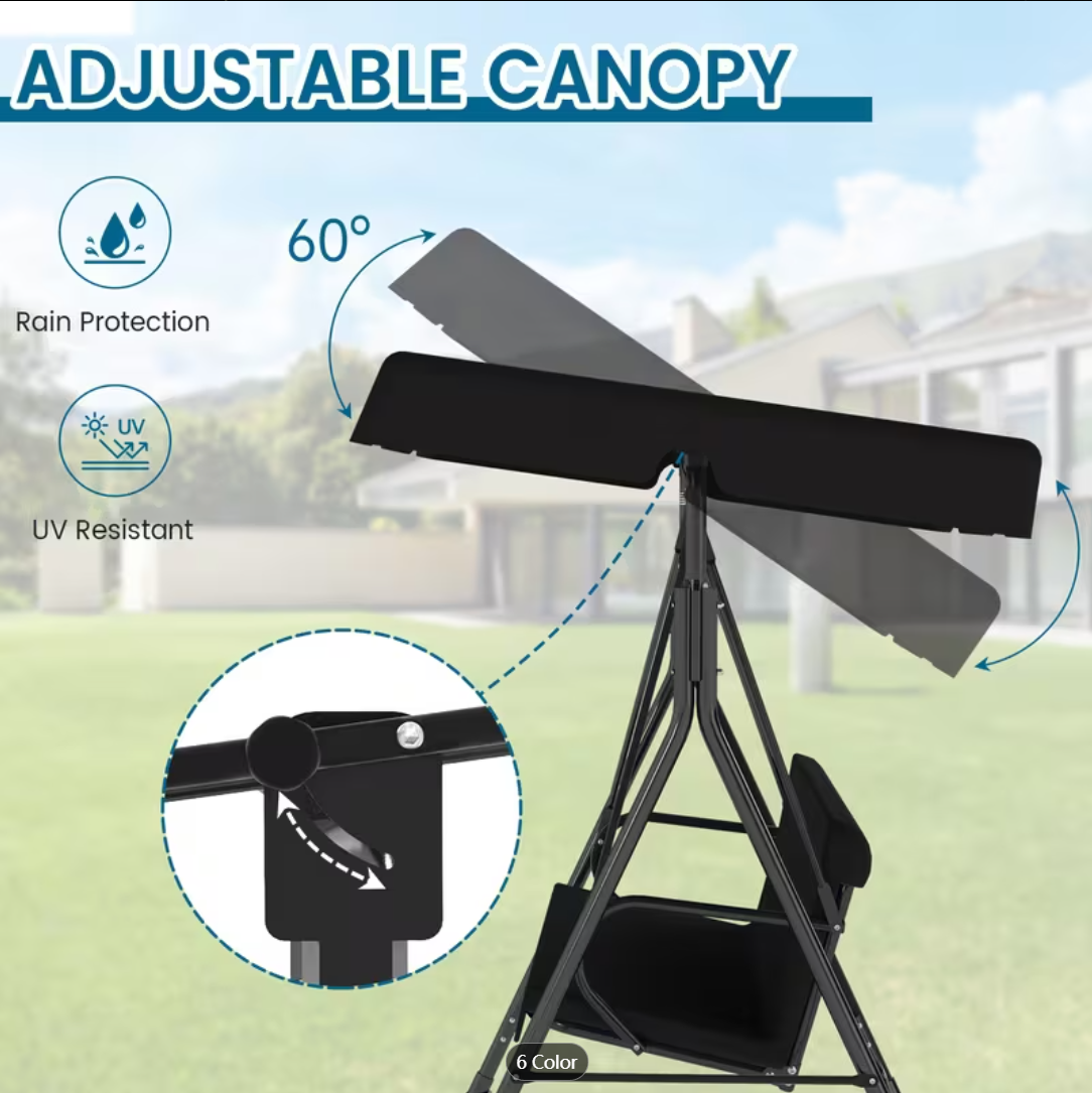 Outdoor rocking chair swing with awning and adjustable frame