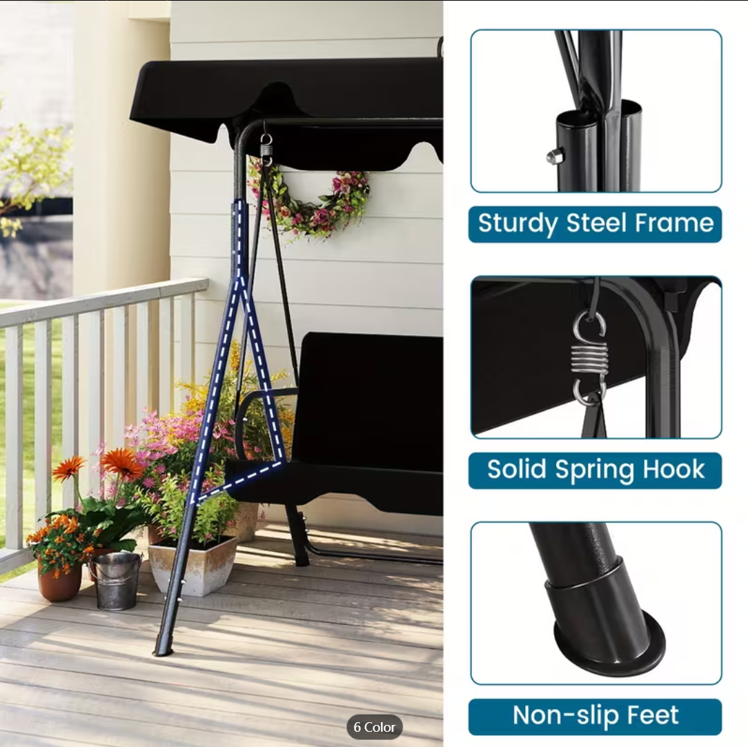 Outdoor rocking chair swing with awning and adjustable frame