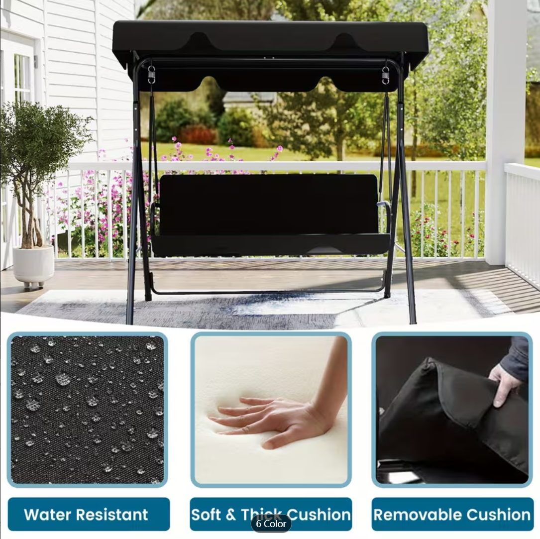 Outdoor rocking chair swing with awning and adjustable frame