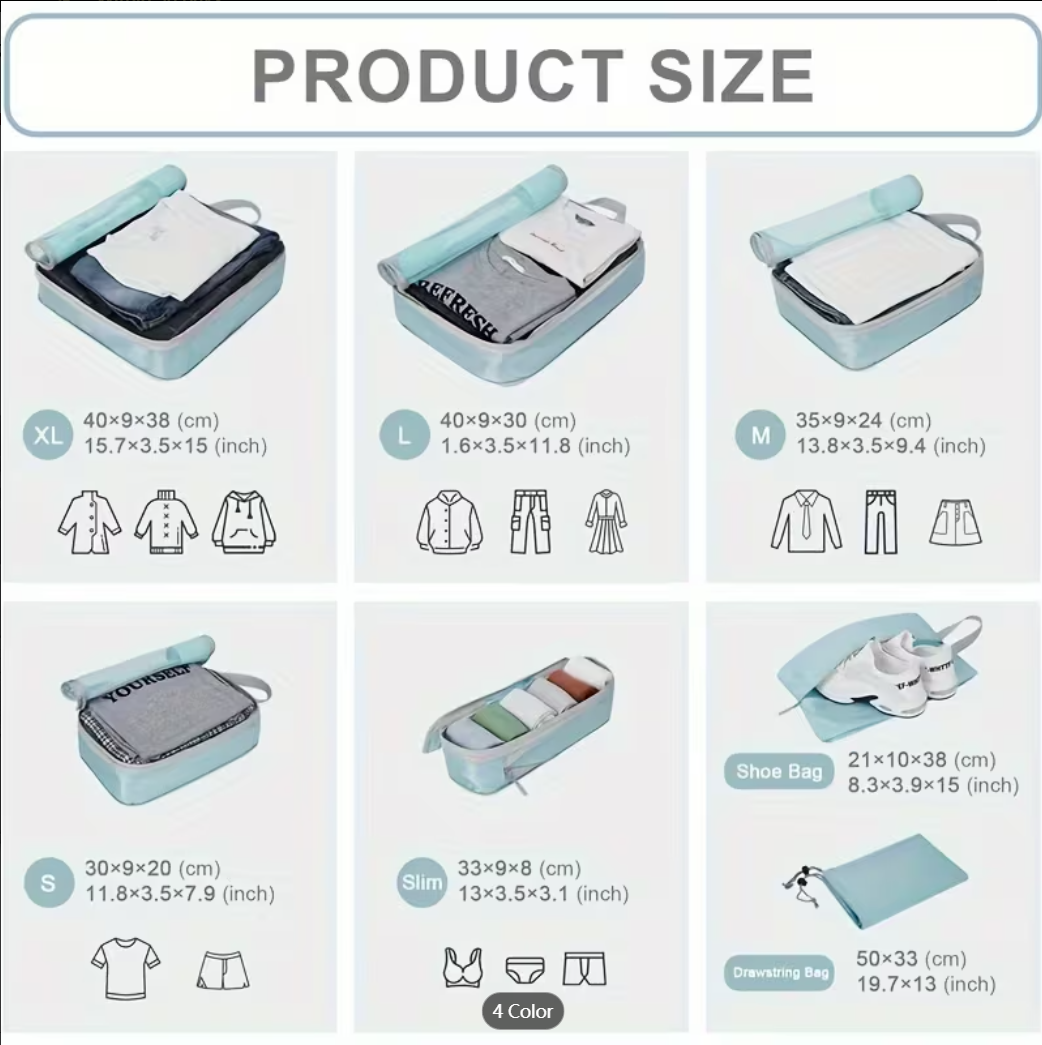 7Pcs Expandable Storage Travel Luggage Bags Compression Packing Cubes🧳👜💼