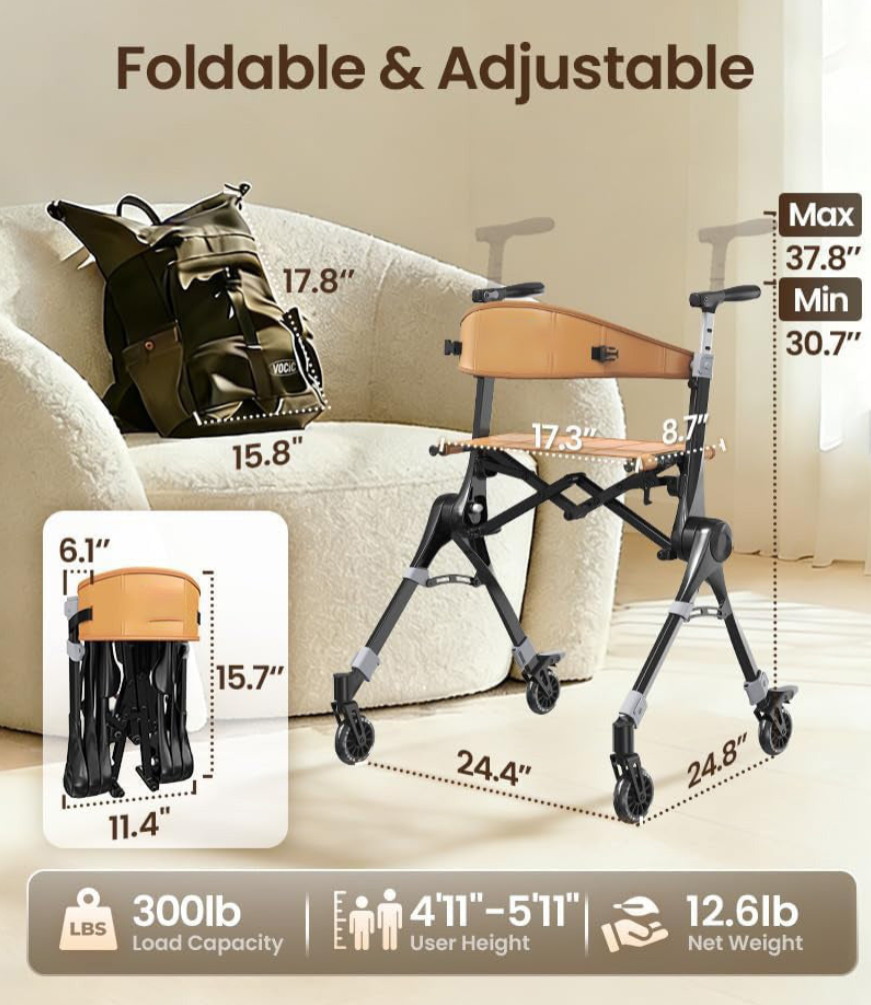 Foldable Rollator Walker with Seat | Lightweight for Seniors-🔥 LIMITED-TIME 50% OFF🔥