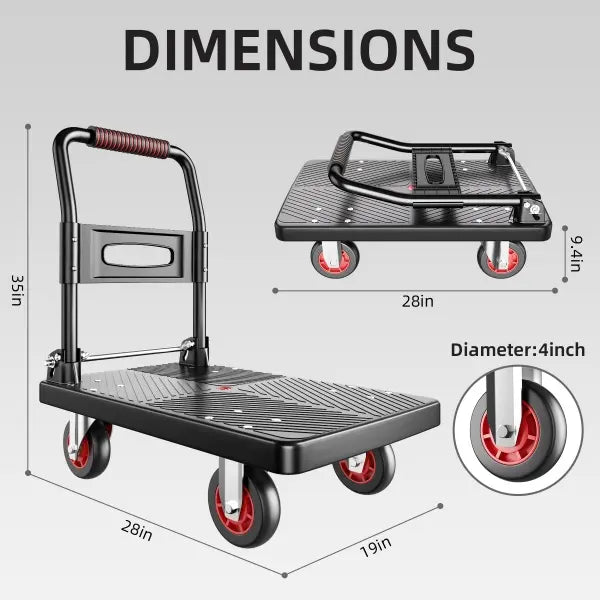 Folding Flat Cart with Silent Wheels And Swivel🛴🛴🛴