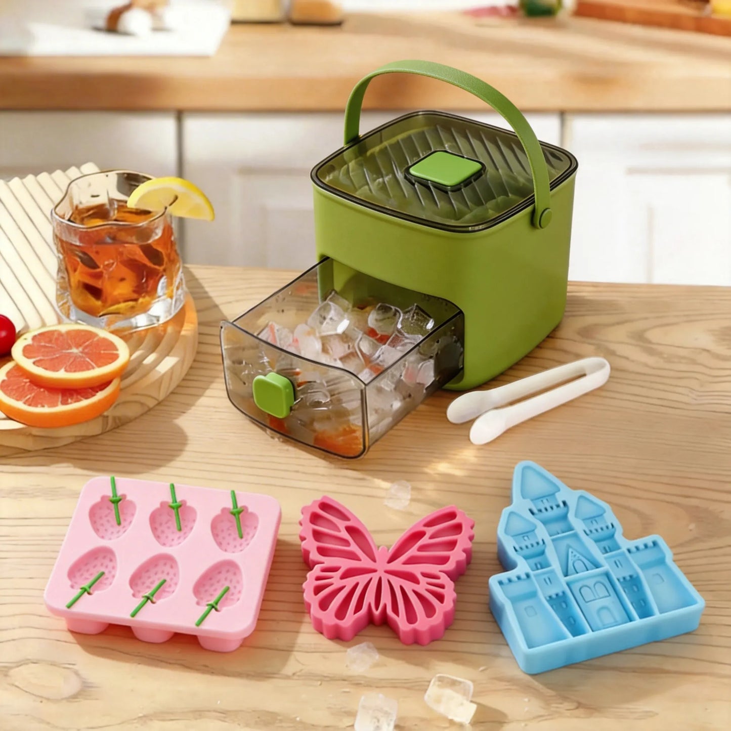 2-in-1 Large Capacity Ice Mold & Storage Bin Set 🧊(More fun and better than it looks on video✨)