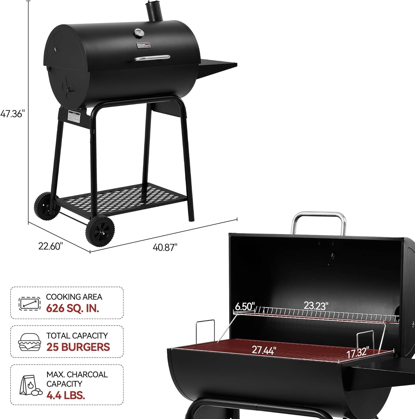 28 Inch Barrel Charcoal Grill with Warming Rack