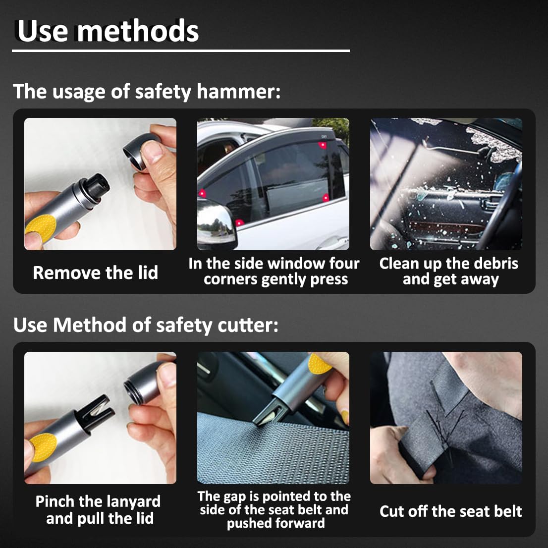 3Pcs Car Window Breaker Seatbelt Cutter 2 in 1