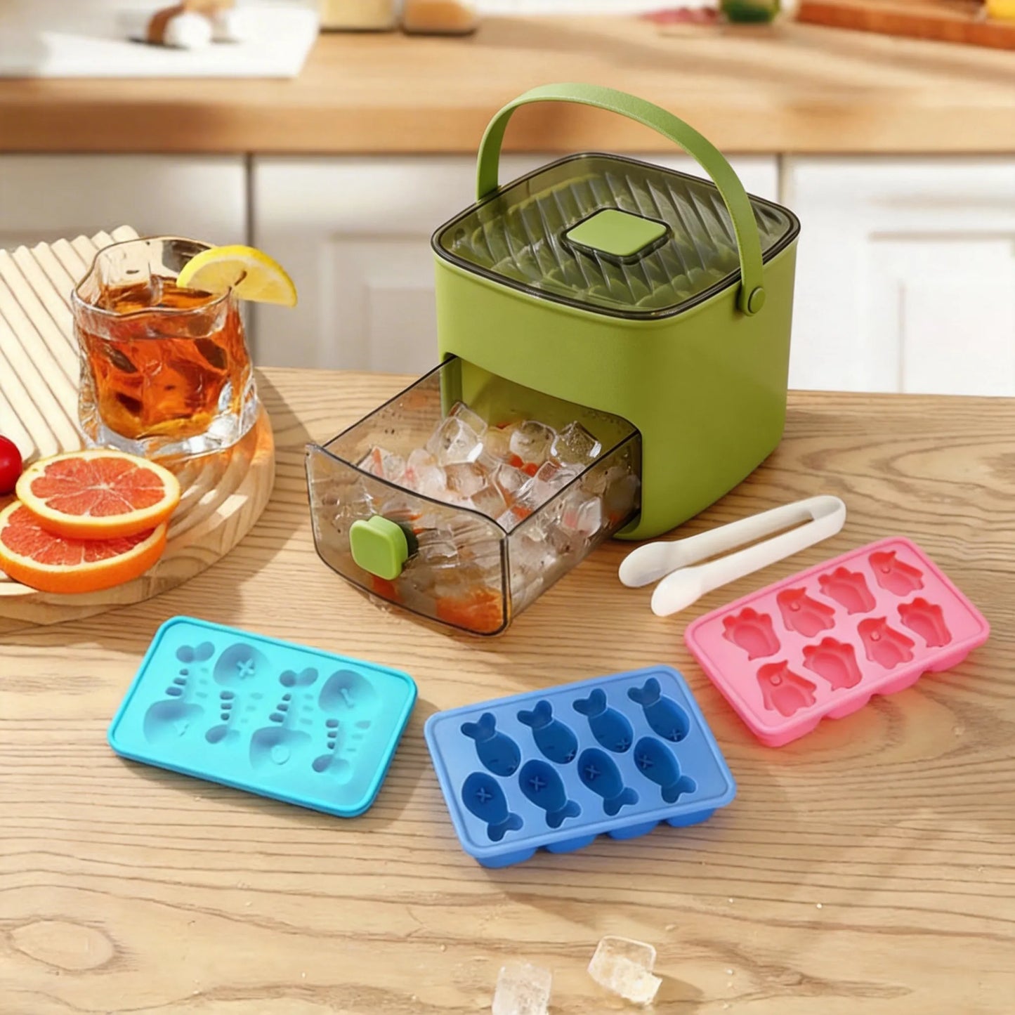 2-in-1 Large Capacity Ice Mold & Storage Bin Set 🧊(More fun and better than it looks on video✨)