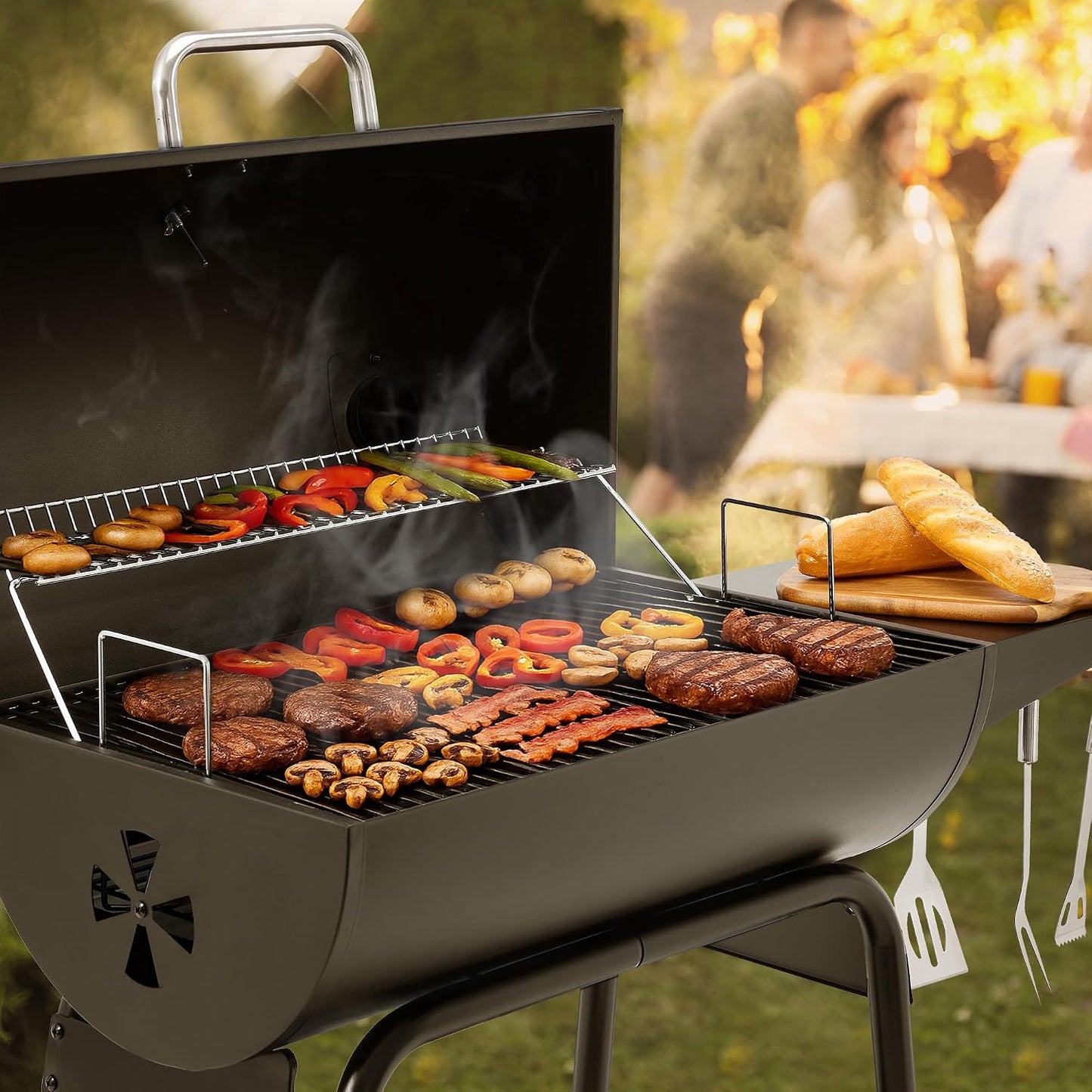 28 Inch Barrel Charcoal Grill with Warming Rack
