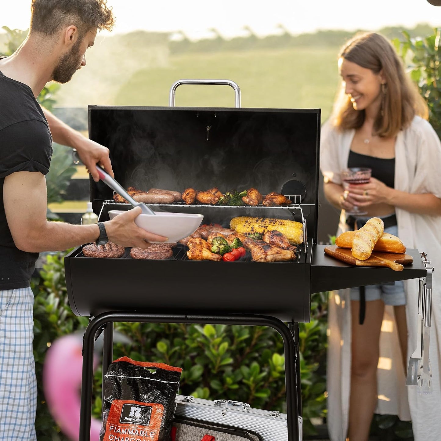 28 Inch Barrel Charcoal Grill with Warming Rack