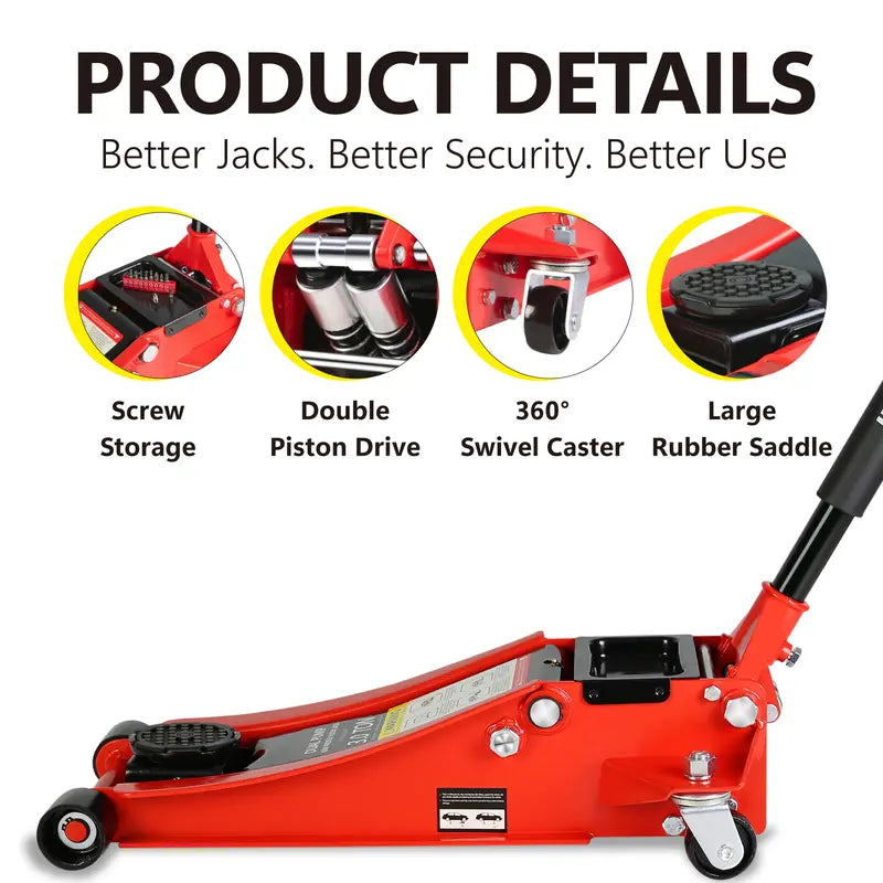 Hydraulic Low Profile and Steel  Jack 3 Ton (6600 lb) Capacity