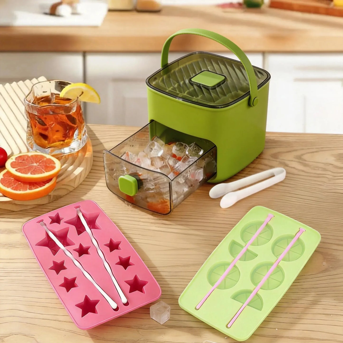 2-in-1 Large Capacity Ice Mold & Storage Bin Set 🧊(More fun and better than it looks on video✨)