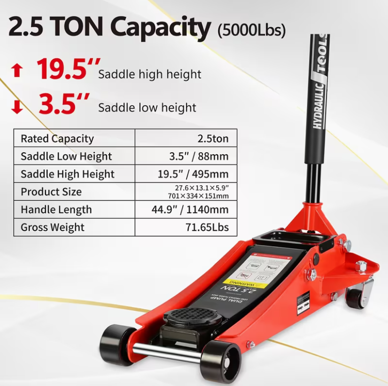 Hydraulic Low Profile and Steel  Jack 3 Ton (6600 lb) Capacity